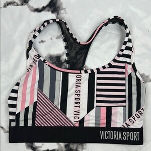 Victoria's Secret "The Player" Sports Bra Pink & Black Stripe Racerback